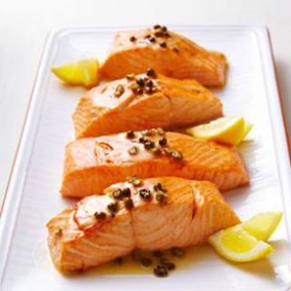 Seared Salmon with Green Peppercorn Sauce for Two