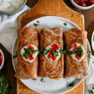Shakshuka Burrito With Roasted Pepper Salsa and Tzatziki