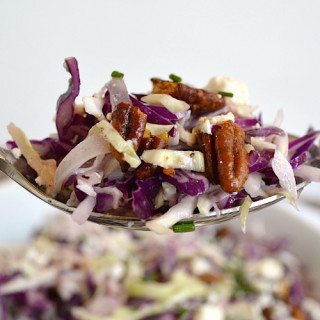 Shaved Cabbage Salad with Creamy Feta Vinaigrette and Spiced Pecans