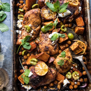 Sheet Pan Harissa Chicken with Chickpeas and Sweet Potatoes