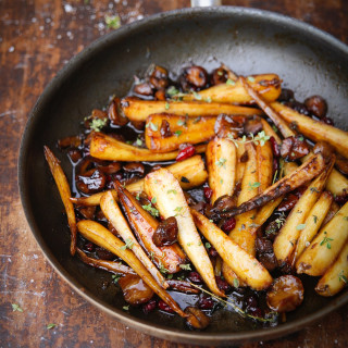 Sherry Roast Parsnips with Chestnuts & Honey