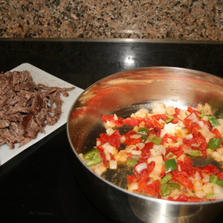 Shredded Flank Steak with Peppers, (Ropa Vieja)