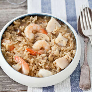 Shrimp and Bay-Scallop Risotto with Mushrooms