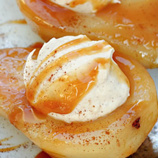 Simple Cinnamon Poached Pears with Maple Syrup Mascarpone Filling