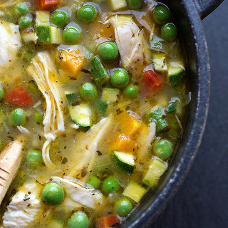 Simple Lemony Chicken & Spring Veggie Soup with Quinoa & Fresh Basil