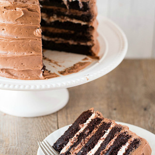 Six-Layer Chocolate Cake with Toasted Marshmallow Filling & Malted Chocolat