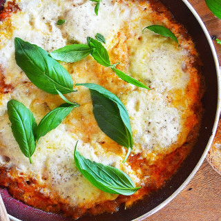 Skillet Eggs with Tomatoes, Parmigiano-Reggiano and Basil