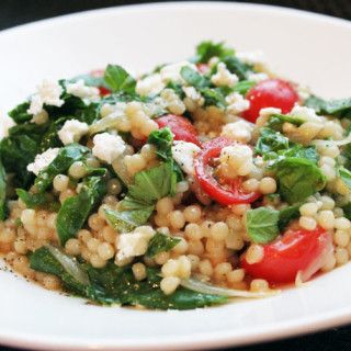 Skillet Pearled Couscous with Tomatoes, Feta, and Spinach