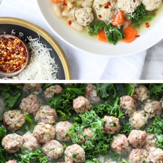 Skinny Slow Cooker Kale and Turkey Meatball Soup