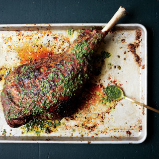 Slow-Grilled Leg of Lamb with Mint Yogurt and Salsa Verde
