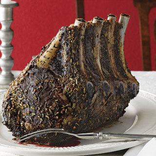 Slow-Roasted Beef Standing Rib Roast with Brown Ale Butter Sauce