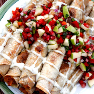 Slow Cooker Creamy BBQ Raspberry Chipotle Chicken Taquitos (with Pomegranat
