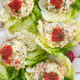 Smoked salmon egg salad lettuce wrap