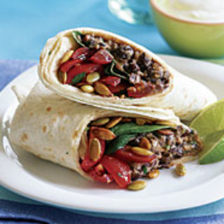Smoky Black Bean and Cheddar Burrito with Baby Spinach