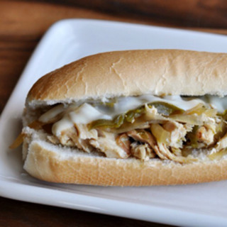Sow cooker chicken Philly sandwiches