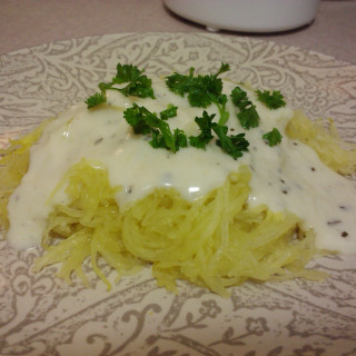 Spaghetti Squash with Garlic Sage Parmesan Cream