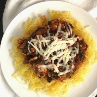 Spaghetti Squash with Tomato Spinach Ragu