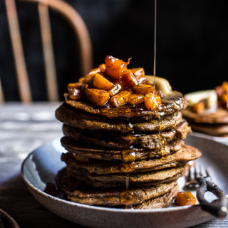 Spiced Almond Pancakes with Candied Butternut Squash + Maple Butter