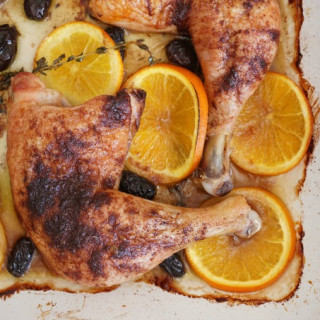 Spiced Baked Chicken with Black Olives, Orange and Thyme