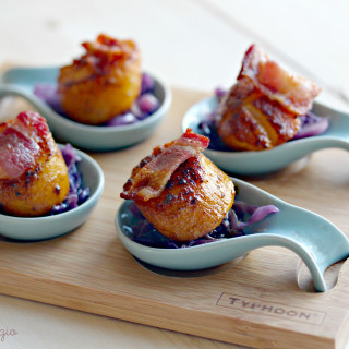 Spiced Scallops with Braised Balsamic Cabbage and Bacon