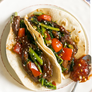 Spicy Beef Tacos with Broccoli Rabe