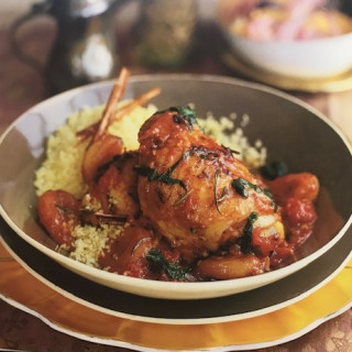 Spicy chicken tagine with apricots, rosemary, and ginger