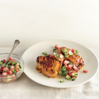 Spicy Chicken Thighs With Rhubarb-Cucumber Salsa