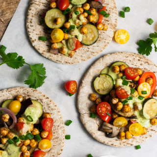 Spicy Chickpea and Roasted Veggie Pitas