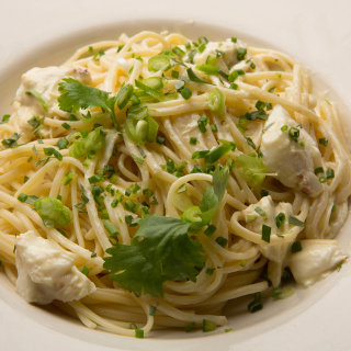 Spicy Crab Linguine with Mustard, Crème Fraîche and Herbs