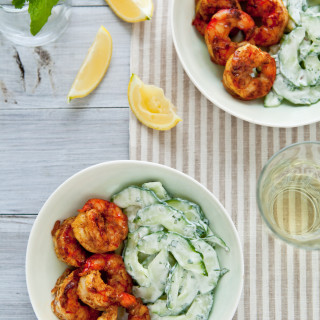 Spicy Curry Grilled Shrimp with Cucumber Salad