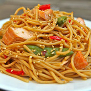 Spicy Hoisin-Glazed Salmon Spaghetti