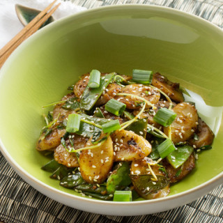 Spicy Korean Rice Cakes with Snow Peas and Pea Shoots