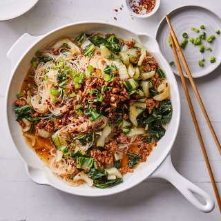 Spicy Noodles with Pork, Scallions &amp; Bok Choy