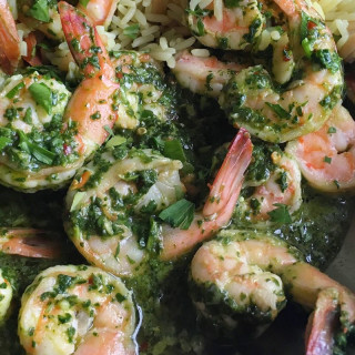 Spinach Chimichurri Shrimp with Rice