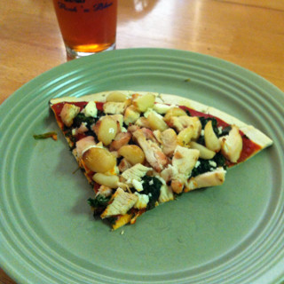 Spinach, Feta and Chicken Pizza with Garlic Bulbs