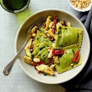 Spinach Ravioli with Artichokes &amp; Olives