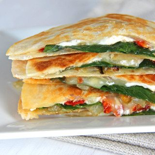 Spinach  and  Goat Cheese Quesadillas with Caramelized Onions and Sundried 
