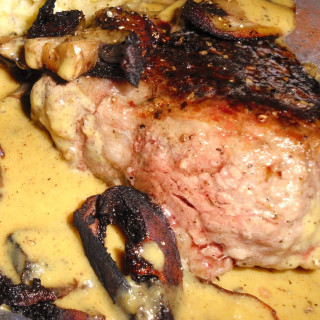 Steak Au Poivre with Mustard Shallot Sauce
