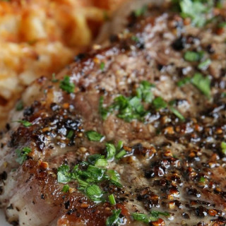 Steak au Poivre with Tater Tot Waffles