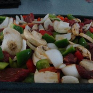 Steak tips with onions and peppers