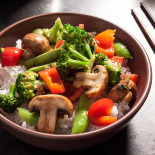 Steamed veggies over rice