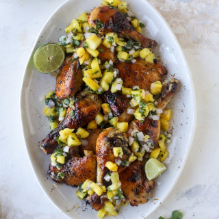 Sticky Sheet Pan Chicken with Pineapple Salsa.