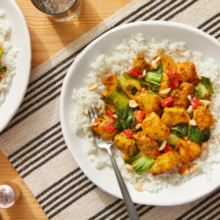Stir-Fried Curry Chicken &amp; Vegetables over Creamy Coconut Rice