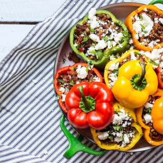 Stuffed Roasted Peppers with Lentils, Beef and Mushrooms