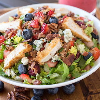 Summer Berry & Crispy Chicken Chopped Salad with Candied Pecans, Crisp Baco