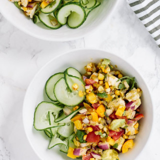 Summer Chopped Chicken Salad with Spiralized Cucumbers and Salsa Verde