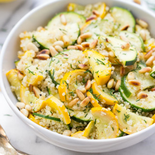 Summer Squash + Zucchini Quinoa Salad with Toasted Pine Nuts