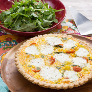 Summer Vegetable Quichewith Ricotta, Cherry Tomatoes and Arugula Salad