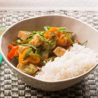 Sweet Chili Chicken with Tinkerbell Peppers, Green Beans and Coconut Rice