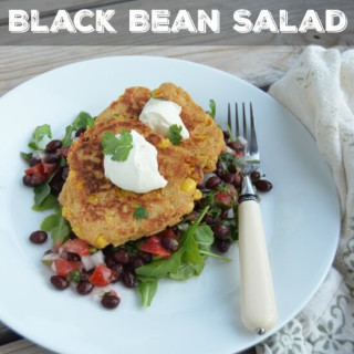 Tex-Mex Corn Fritters over Black Bean Salad